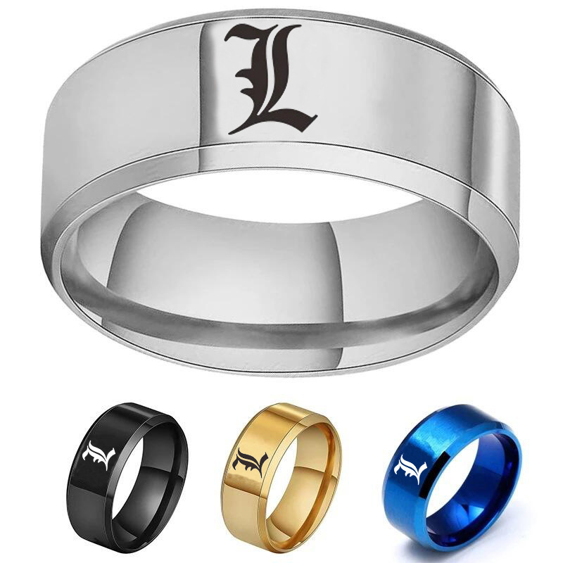 Europe and the United States cross-border hot animation surrounding Death note L-shaped logo ring laser marking stainless steel ring