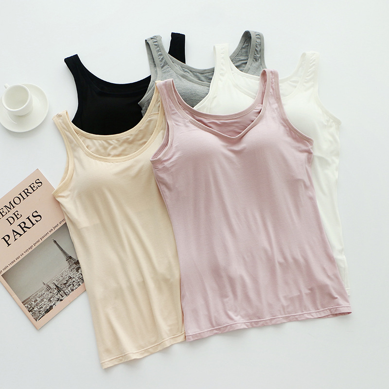 Modal vest with chest pad women's bra cup integrated wireless slim fit undershirt for inner and outer wear