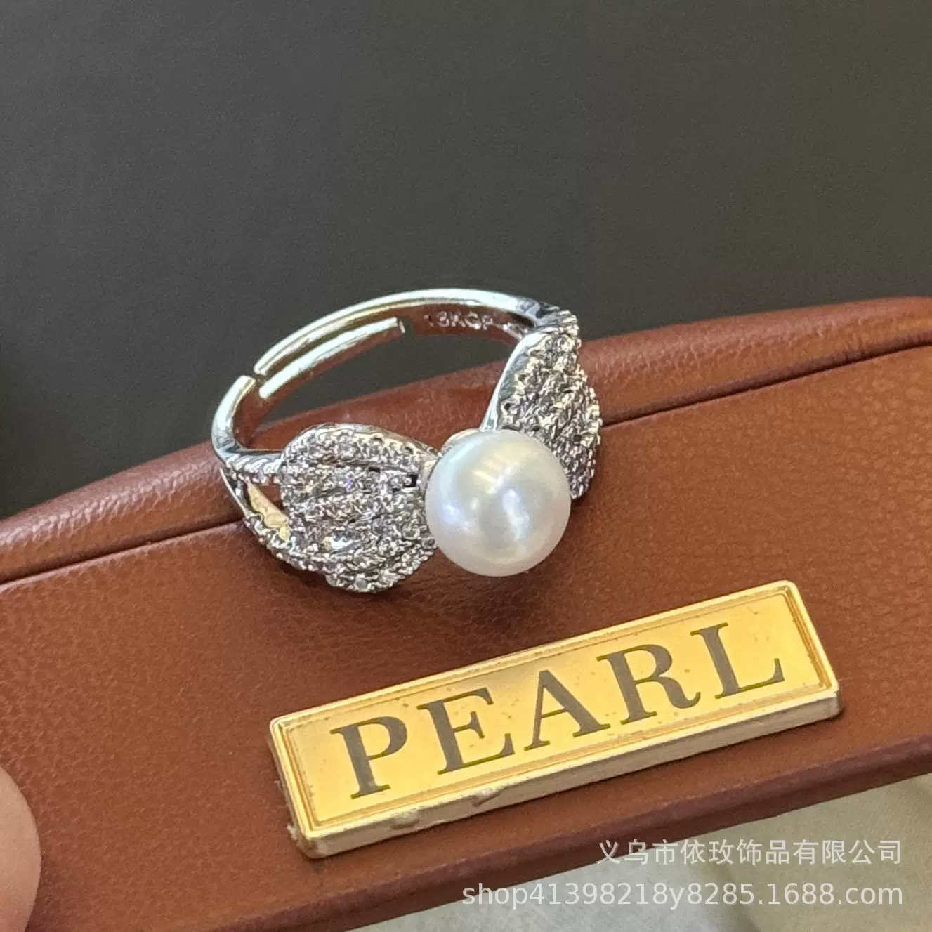 新款天然淡水珍珠戒指蝴蝶结锆石可开口戒托甜美可爱时尚百搭手饰