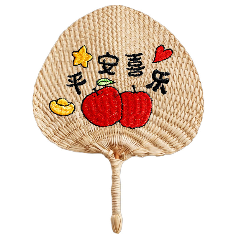 刺繍入りヤシの葉扇子、夏に実用的で持ち運びに便利、家庭用2026年製手作り麦わら扇子、効率的な冷却扇子|undefined