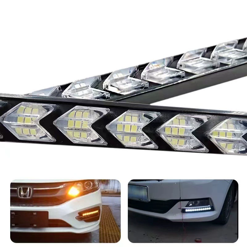 Автомобиль стрелка двухцветный СВЕТОДИОДНЫЙ дневной ходовой свет стример поворотник модифицированный универсальный дневной ходовой свет супер яркий водонепроницаемый светодиодный Автомобильный свет