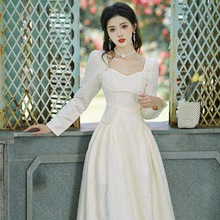 2023年实拍 复古宫廷风时尚纯色晚会礼服领证订婚小白裙