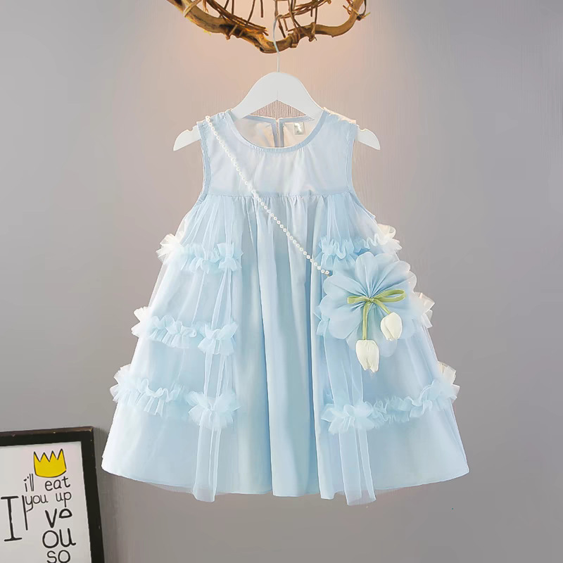 Girls Summer Dress New Style Baby Girl Thin Skirt Kidsren's Fashion Princess Dress Mesh Vest Dress