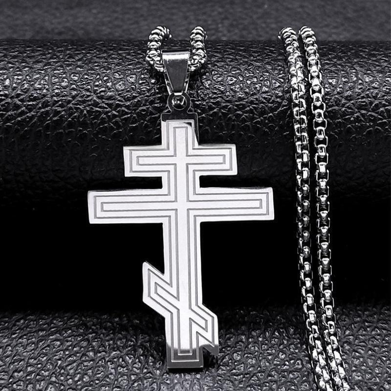 Cross Border New Titanium Steel Cross Pendant Russian Orthodox Byzantine Stainless Steel Men's Cross Necklace