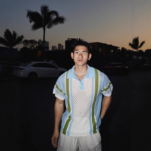 Colorful Striped Knit Short-Sleeve Men's Summer American Retro Laced Polo Shirt Style Cool Reverse Collar T-Shirt