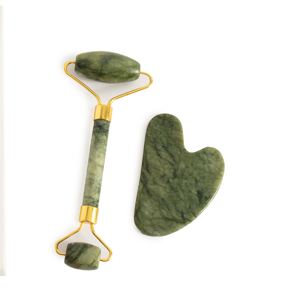 Serie completa de masaje de meridianos de jade de roca de cristales de jade raspador facial masaje de cuello rueda de masaje de belleza