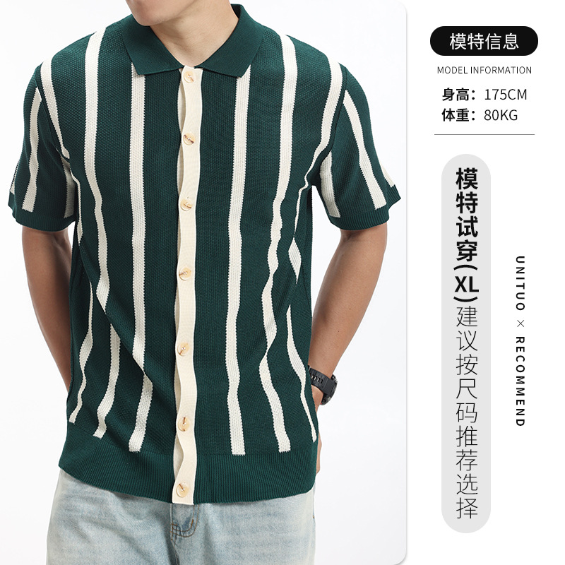 Vestido de hombre antiguo dinero de hielo de seda de punto polo camisa de hombre de verano de manga corta con la tapa cardigan retro camisa de polo casual hombre