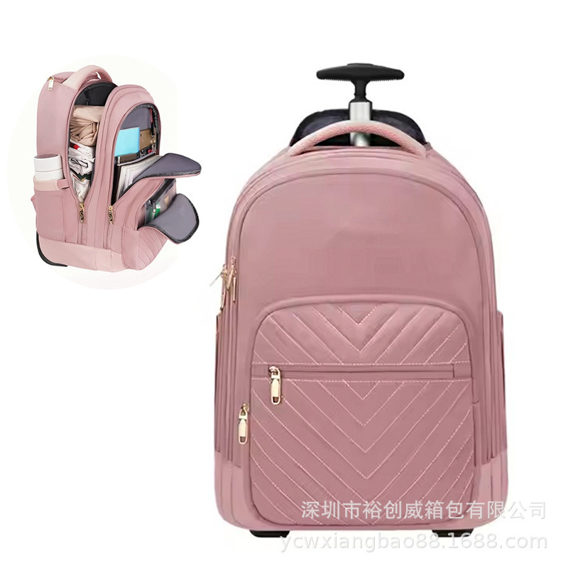Amazon Custom Trolley School Bag Fashion Women 17.3inch Rolling Laptop Backpack Overnight Weekender Bag