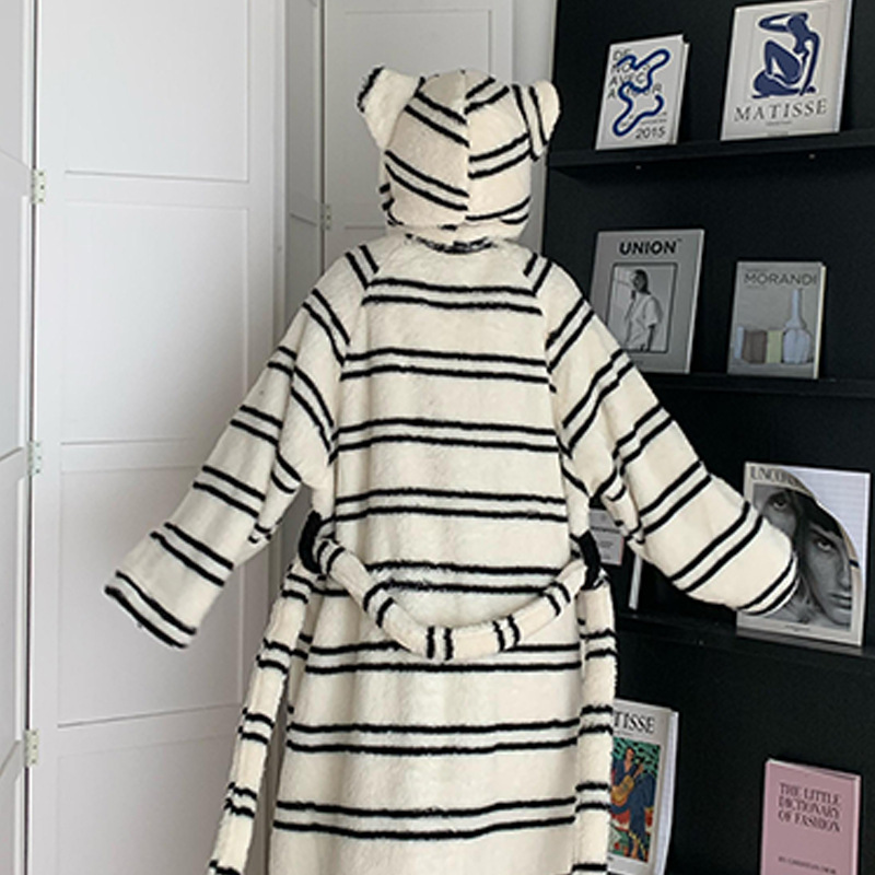 冬天珊瑚绒睡袍秋冬款女加绒加厚连帽睡裙浴袍家居服大码睡衣外套|undefined