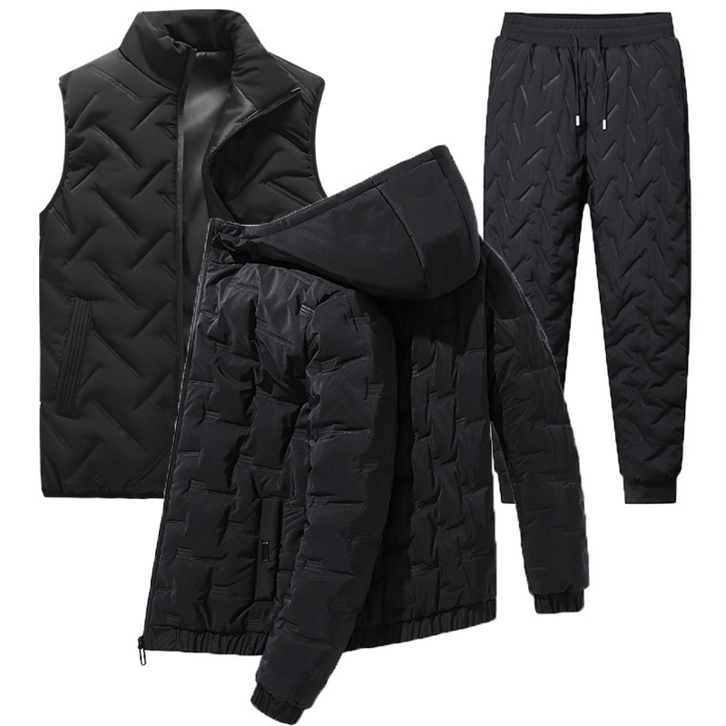 Comercio exterior transfronterizo hombre de algodón grueso abrigo de invierno nuevo conjunto de ropa de invierno de tres piezas chaqueta de algodón de plumón cálido conjunto