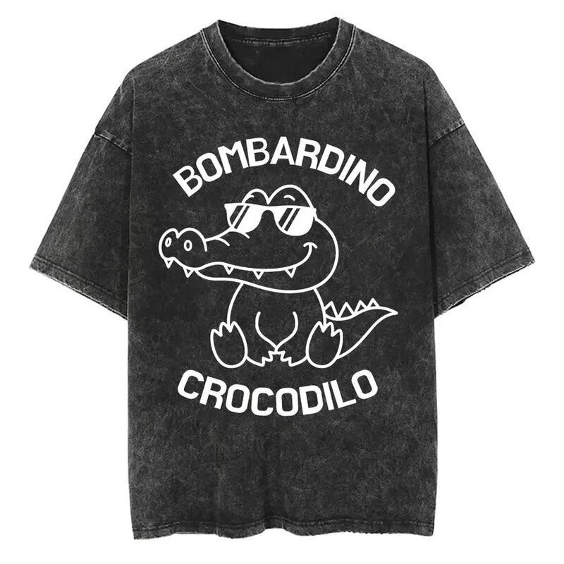 Washed Vintage Crocodile Humor Women's Men's Gothic Bomber Crocodile Casual Funny T-Shirt Airplane T-Shirt