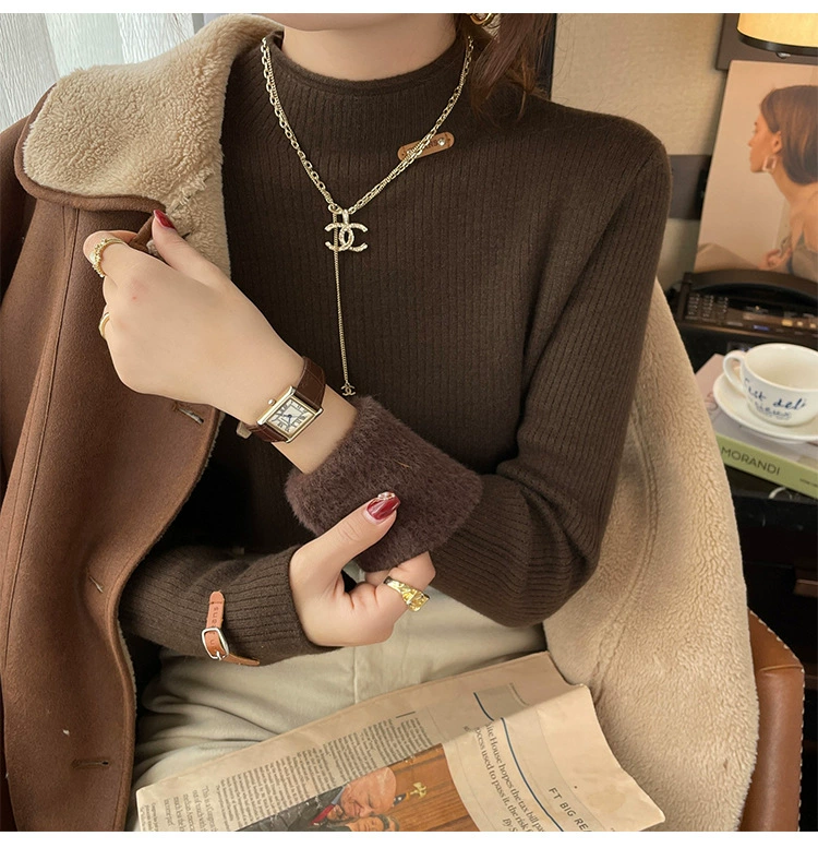 Женская одежда больших размеров, утолщенный дизайнерский трикотаж на флисовой подкладке, осень и зима, новый цельный бархатный свитер, нижняя рубашка