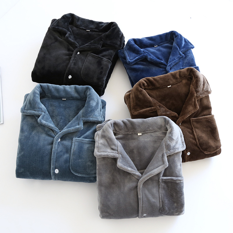 Autumn and Winter New Flannel Pajamas Men's Thickened Warm Loose Coral Fleece Pajamas Winter Casual Home Clothes