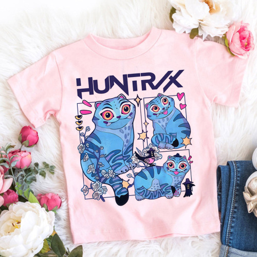 Kpop Demon Hunter T-shirt, children's cartoon anime meme print clothes, round collar basic boy's top casual