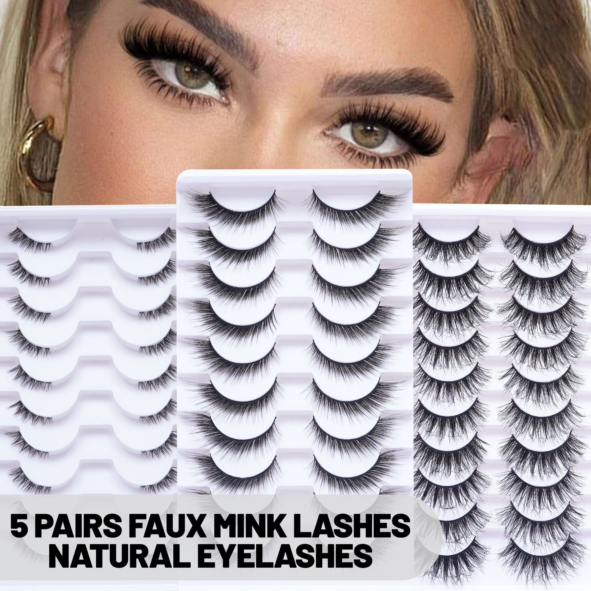 工厂批发欧美跨境凌乱炸毛仿水貂假睫毛 faux mink lashes十对装