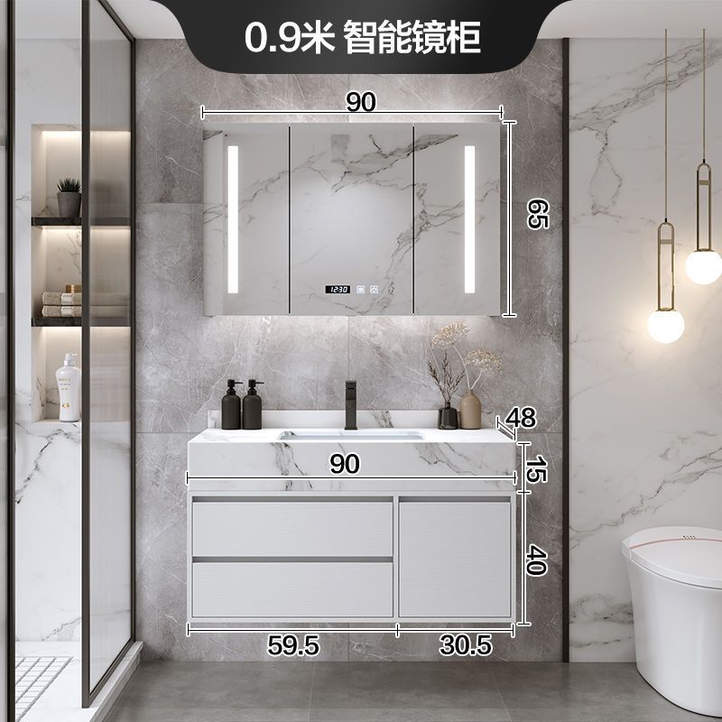 Espejo de almacenamiento inteligente cabinet-90CM Placa de roca lavabo de cerámica