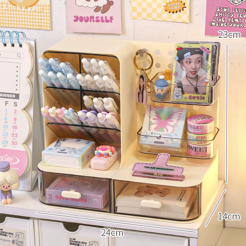 Universal Pen Organizer Box, Capacious Desk Storage for Elementary Students, Trendy Design