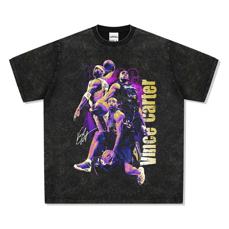 Carter Dunk Vince Carter Printed American Retro Vintage Short-Sleeved Washed Heavy Loose Men's T-Shirt