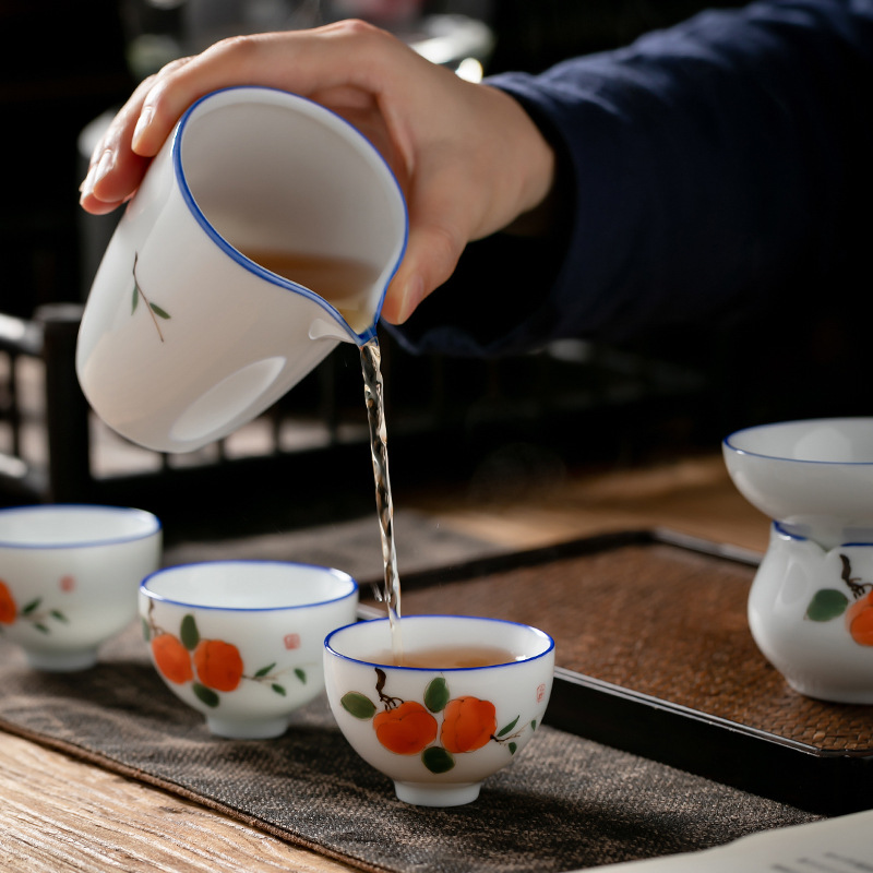 Juego de té de Kung Fu de cerámica de estilo japonés traje de hogar pintado a mano porcelana blanca sancai Tazón de cubierta taza de té tetera