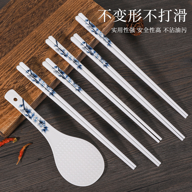 青花百鸟陶瓷筷子中式家用高档珐琅彩防霉防滑家庭抗菌分餐陶瓷筷|undefined
