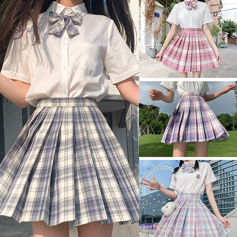 Jk Uniform Skirt Spring & Fall Short-Sleeved Plaid Skirt Tie Set Full Set Japanese Style Preppy Style Students