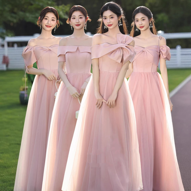 Wedding Outfits 2026 New Bridesmaid Dresses Summer High-End Niche Sister Group Clothing Daily Mesh Dresses for Women