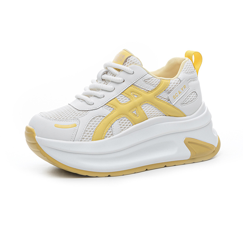 Giày sneaker nữ đế dày tăng chiều cao phong cách Agan, mẫu mới hè 2026 — M2852 Màu be, M2852 màu xanh lam, M2852 Màu vàng
