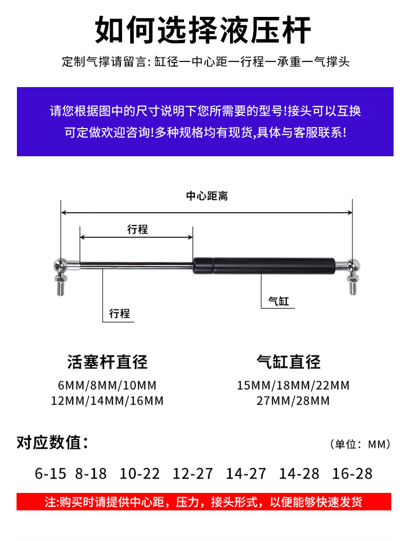 Stainless Steel Gas Spring Car Trunk Hood Support Rod Pneumatic Rod