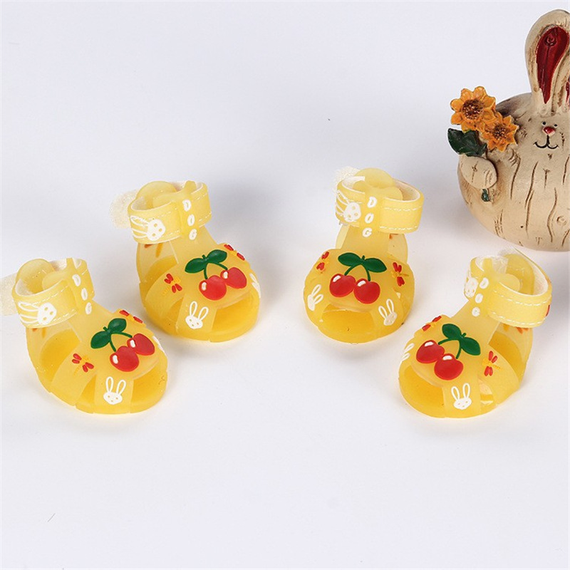 Sandalias para perros, zapatos de verano, zapatos para mascotas, moda de dibujos animados, botas de lluvia antideslizantes y transpirables, impermeables y resistentes a los perros pequeños