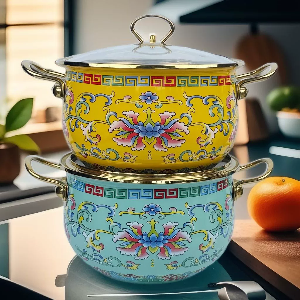 Супница из толстой эмали с двойными ушами для дома, кастрюля для супа, лечебный горшок, индукционная плита, универсальная