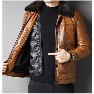 Haining Mink Collar Genuine Leather Down Jacket Leather Jacket Down Liner Fur Collar Removable Down Jacket Jacket Coat Men
