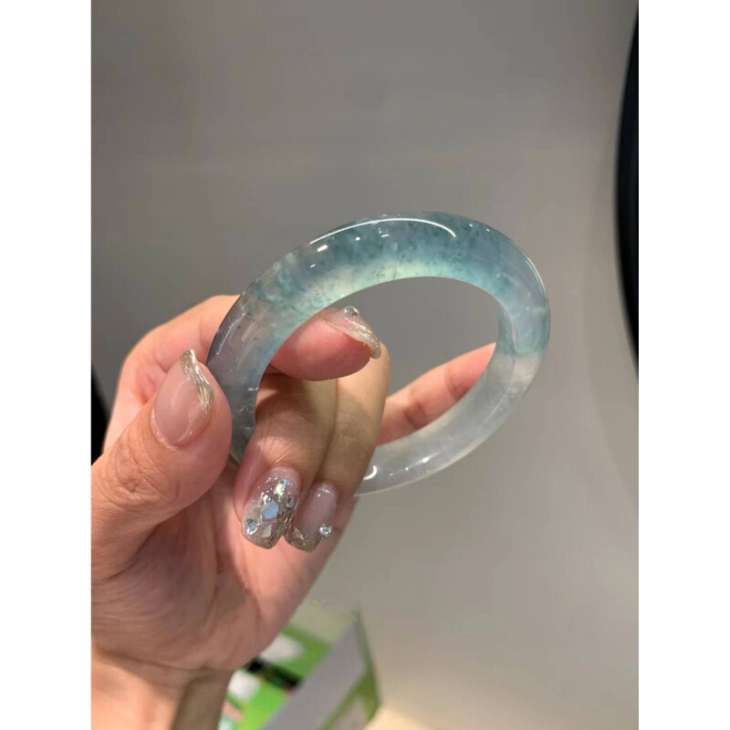 Ice Floating Flower Jade Bracelet Natural Burmese Treated High Ice Glass Blue Steel Floating Blue Flower Jade Bracelet genuine goods