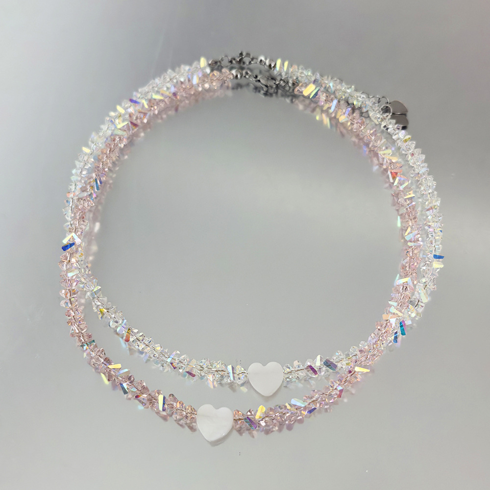 Sparkling, multi-faceted glass crystal necklace, freshwater shell clavicle chain, stainless steel necklace, wholesale jewelry