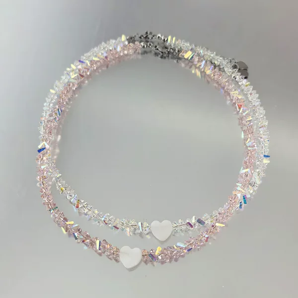 Sparkling, multi-faceted glass crystal necklace, freshwater shell clavicle chain, stainless steel necklace, wholesale jewelry