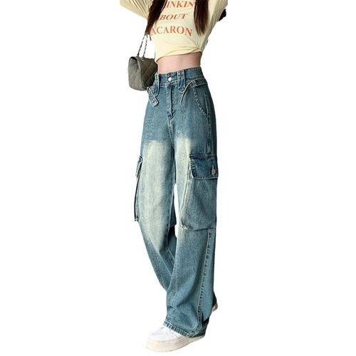 Plus Size American Street Workwear Denim Jeans for Women Spring Autumn Fat MM Loose Slimming High-Waisted Straight Leg Wide Leg Floor-Length Pants for Women