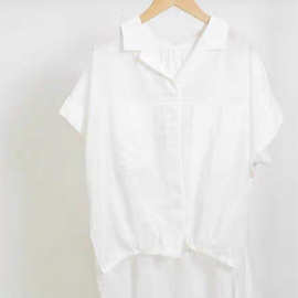 810123原单新款 白色衬衣前短后长宽松简约2024女装衬衫上衣