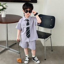 童装男童西装套装夏季2025新款洋气儿童衬衫宝宝夏装薄款短袖衣服