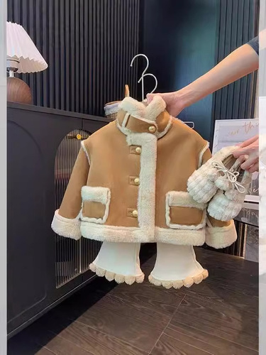 Children's fur-lined one-piece coat 2025 autumn and winter baby padded winter thick top for young children