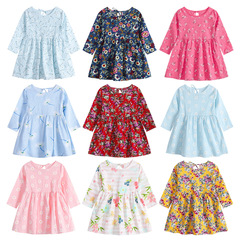 Cross-border 2023 Spring and Autumn New Women's Children's Korean Style Long-sleeved Dress Children's Cotton Linen Print Long-sleeved Children's Dress