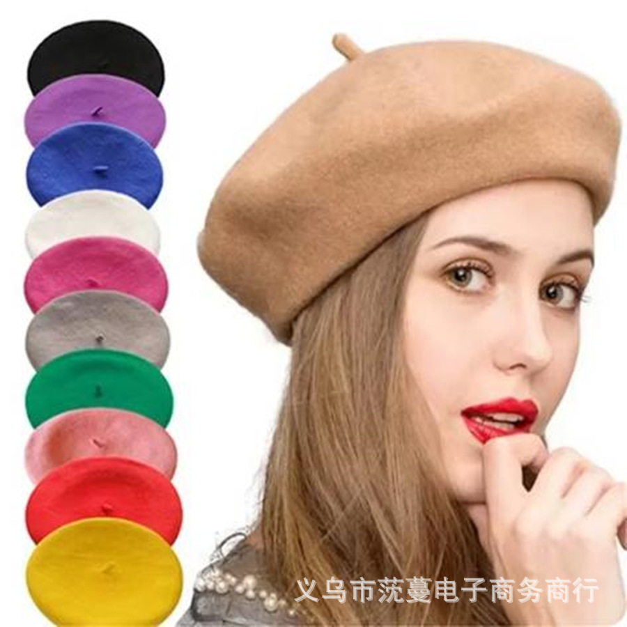 Fashionable winter solid color woolen beret