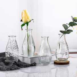 北欧玻璃花瓶ins风家居创意饰品摆件透明干花水培小棕瓶花瓶批发