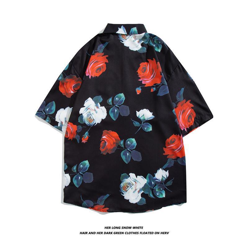 Hong Kong estilo Retro Vintage floral camisa de manga corta Estilo Hawaiano tailandés diseño sentido Ruan guapo camisa suelta para hombres y mujeres