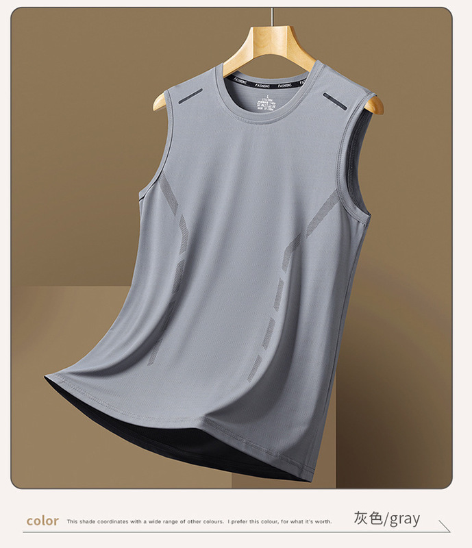 メンズ夏用薄手アイスシルクTシャツベスト アウトドアスポーツベスト ゆったり快適速乾Tシャツベスト|undefined