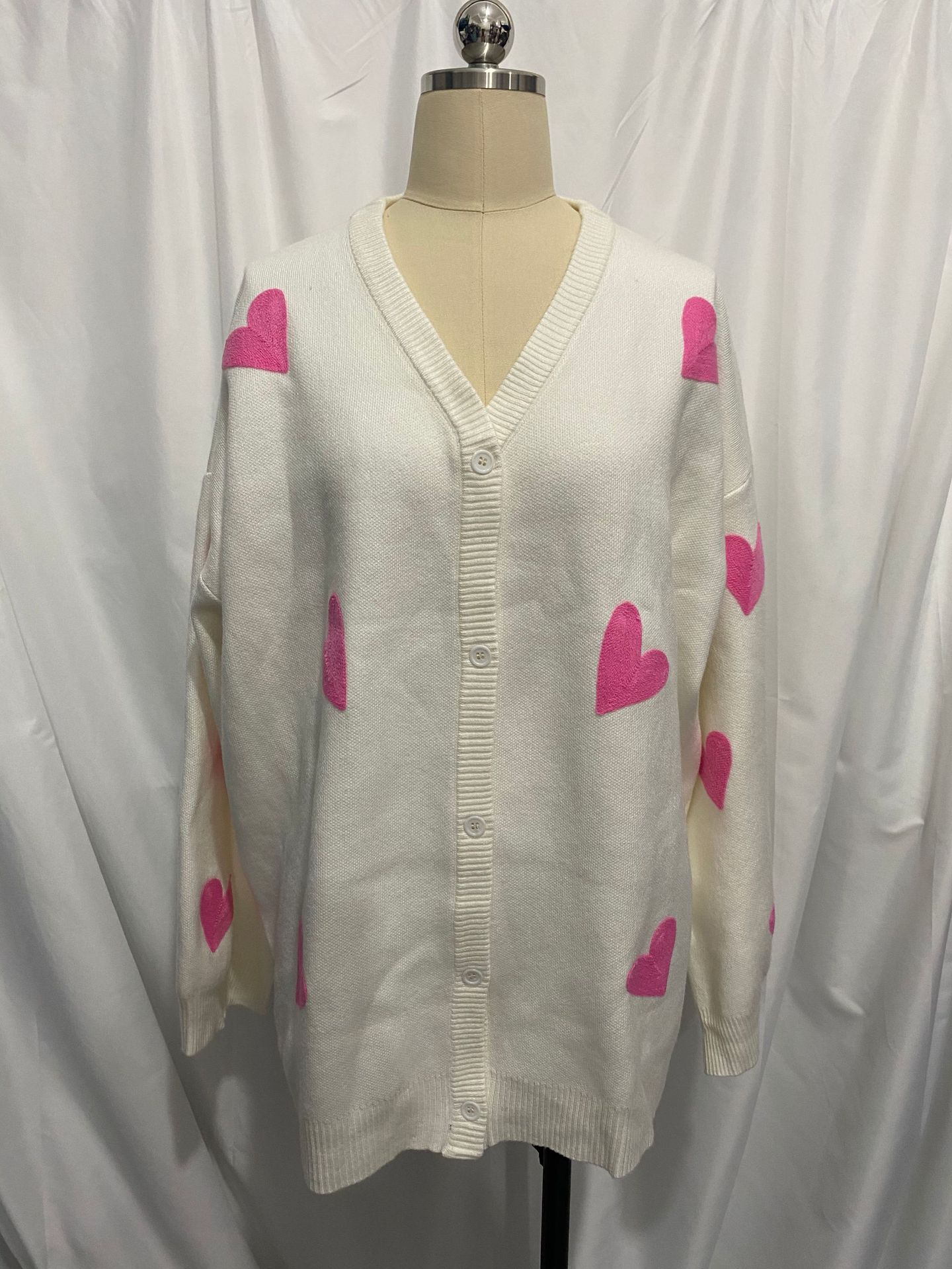 570g Weight Long Sleeve Sleeve Length Single Breasted Placket Type Regular Sleeve Sleeve Type Viscose fiber Fabric Type Regular Top Length Sweater Tops Type Holiday, Street Occasion V Neck Neckline Loose Fit Type Heart Shape Pattern Winter, Autumn Season Women's Gender Elegant, Streetwear Style Women's Sweater Long Sleeve Sweaters & Cardigans Elegant Streetwear Heart Shape 无