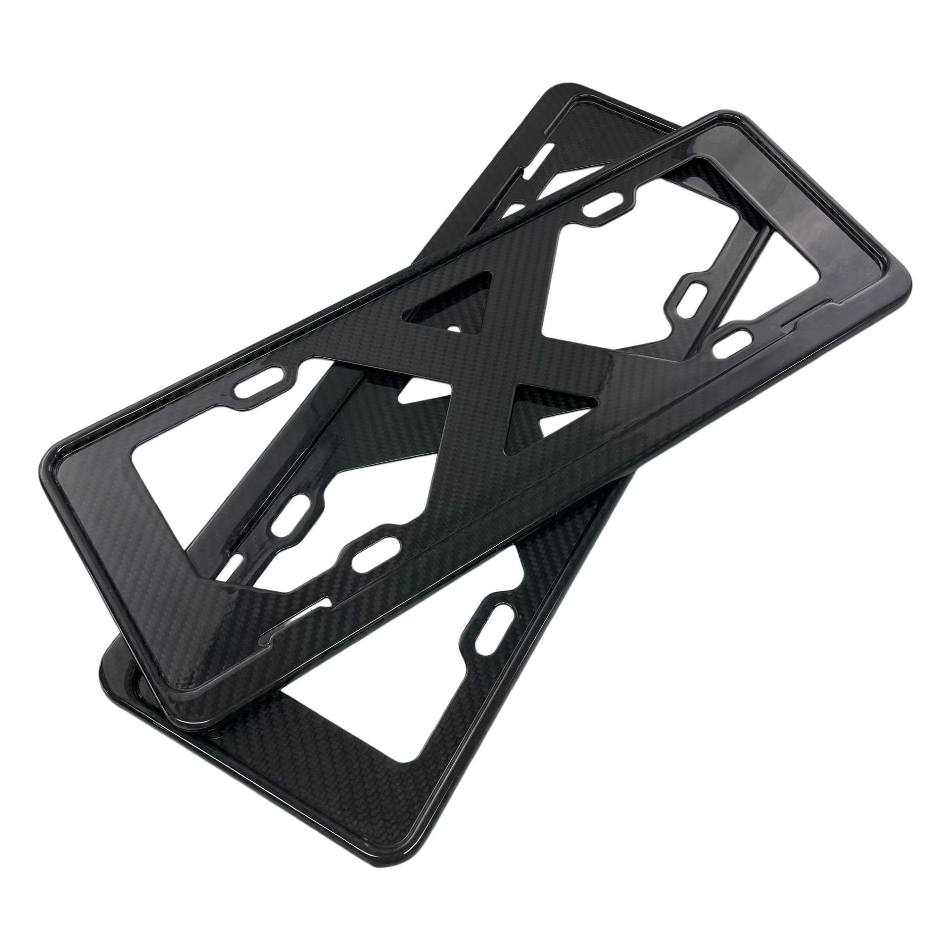 Car Carbon Fiber License Plate Frame, Dry Carbon 3K Twill, Universal for Fuel Vehicles with Blue and Green Plates, Can Be Silk-Screened with Logo