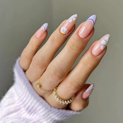 Purple small flowers decorated nail beauty nail artificial nail wear nail finished detachable nail sticker false nail