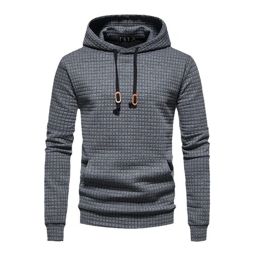 Amazon Grid Quilted Cotton Fabric Exports European Size Checkered Men's Casual Hooded Crew Neck Embroidered Large Size Long Sleeve Sweatshirt