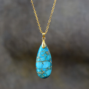 High-quality European and American fashion jewelry cross-border special for the new Emperor stone water drops plated 18K gold chain pendant necklace