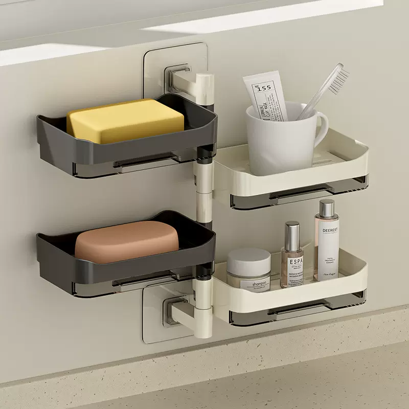 壁挂式免打孔多层旋转肥皂盒家用浴室卫生间带沥水盘香皂收纳置物