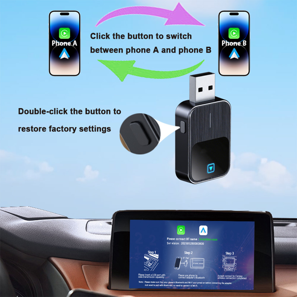 Cross-Border Carplay Box for Apple and Android Phones, Two-In-One Car and Mobile Device Connectivity, Carplay Wireless Adapter